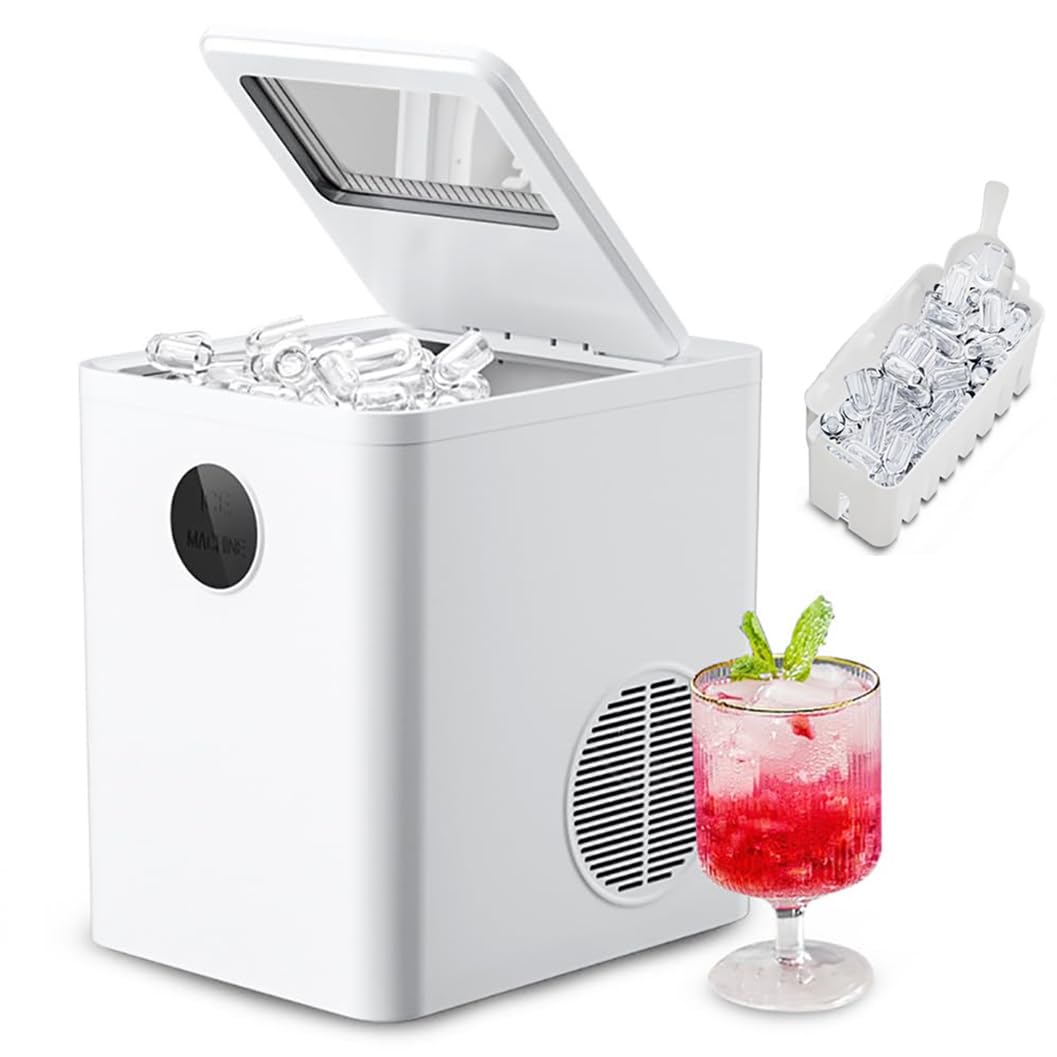 9 PCS/6Mins Compact Ice Machine, Countertop Nugget Ice Maker, Self ing, 2 Size Ice Cube, for Home Bar, Kitchen Countertop, RV, Apartment, Camping, Office white