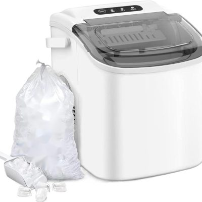 Portable ice maker Machine with Self-ing, 26.5lbs/24Hrs, 6 Mins/9 Pcs Bullet Ice, Ice Scoop and Basket, mini ice maker countertop ice maker nugget ice (Color : Black)