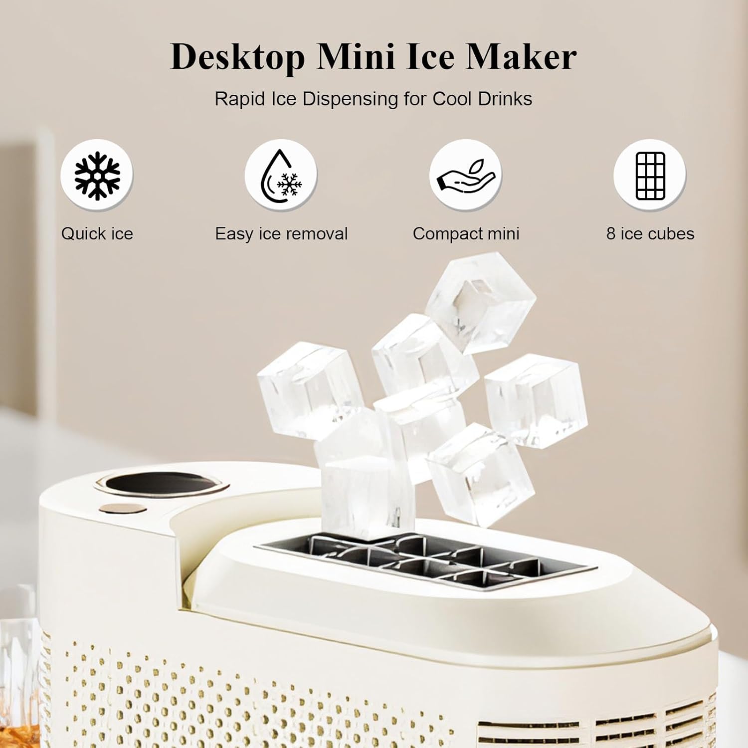 Portable Countertop Ice Maker Machine with Ice Tongs, 8 Cubes in 10 Mins, Compact Mini Ice Maker for Home/Camping/Office Bar/Party/Car - Image 2