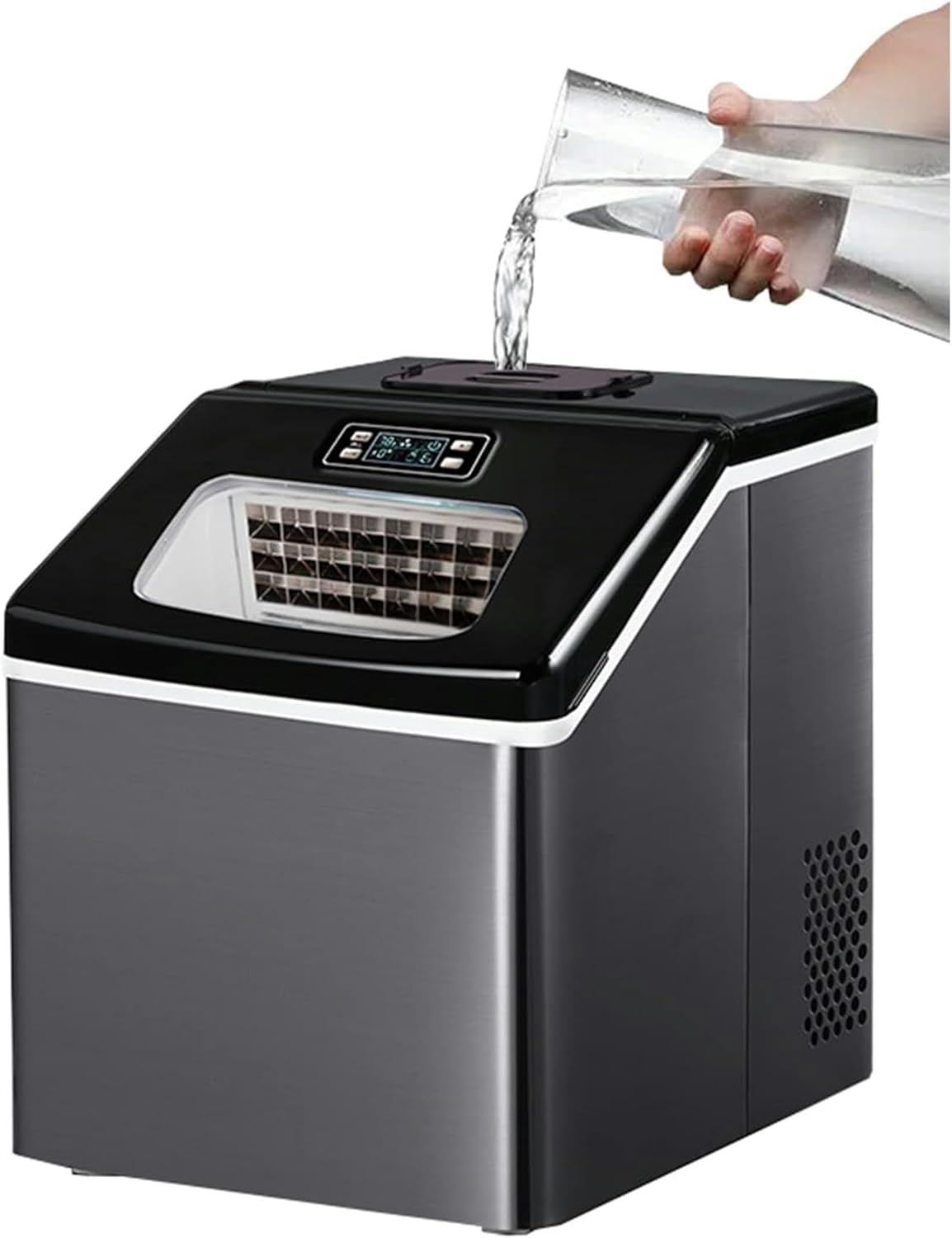 Ice Cube Makers, Ice Makers Countertop 120W, 55LB/24H Ice Making, 2.9LB Ice Storage, One-Button ing + Smart LCD Screen, Portable Ice Maker Machine, for Kitchen, Milk Tea Shop, Restaurant,Faucet