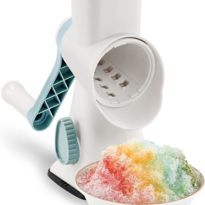 Rotary Ice Shaver with Handle Manual Hand Crank Snow Cone Maker Machine Qucik Shaved Ice Maker with Suction Feet, All Ice Cubes Fitted.Premium Portable Ice Crusher and Shaved Ice Machine.