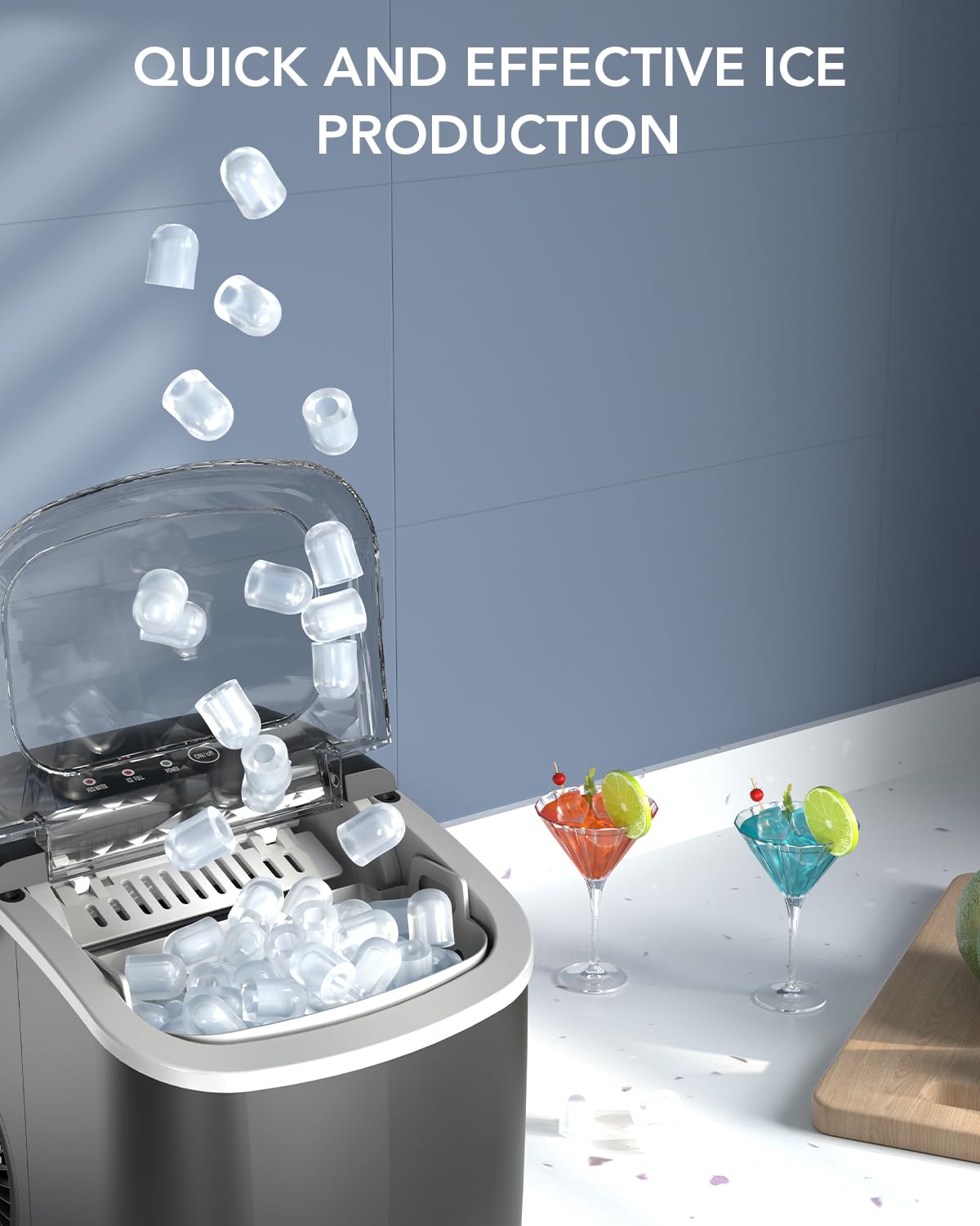 Ice Maker Countertop, Efficient Easy Carry Ice Machine, Self-ing Ice Maker with Ice Scoop & Basket, 9pcs/ 8mins 26.6Lbs Per Day for Home/Office/Kitchen,Black - Image 2