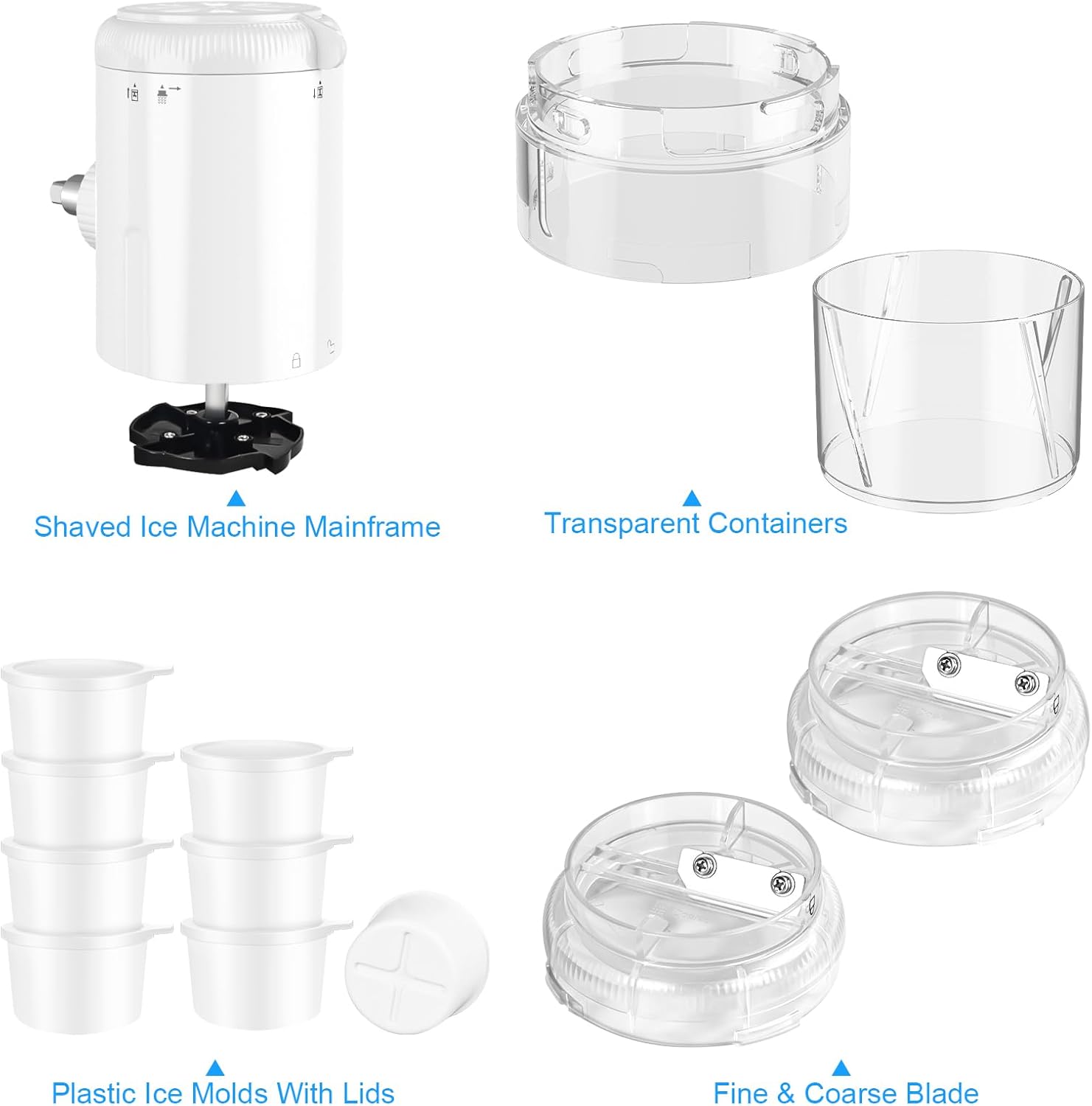 Shaved Ice Attachment for Stand Mixers with 8 Ice Molds, Ice Shaver Attachment, Snow Cone Attachment/Maker with Coarse and Fine Blades - Image 2