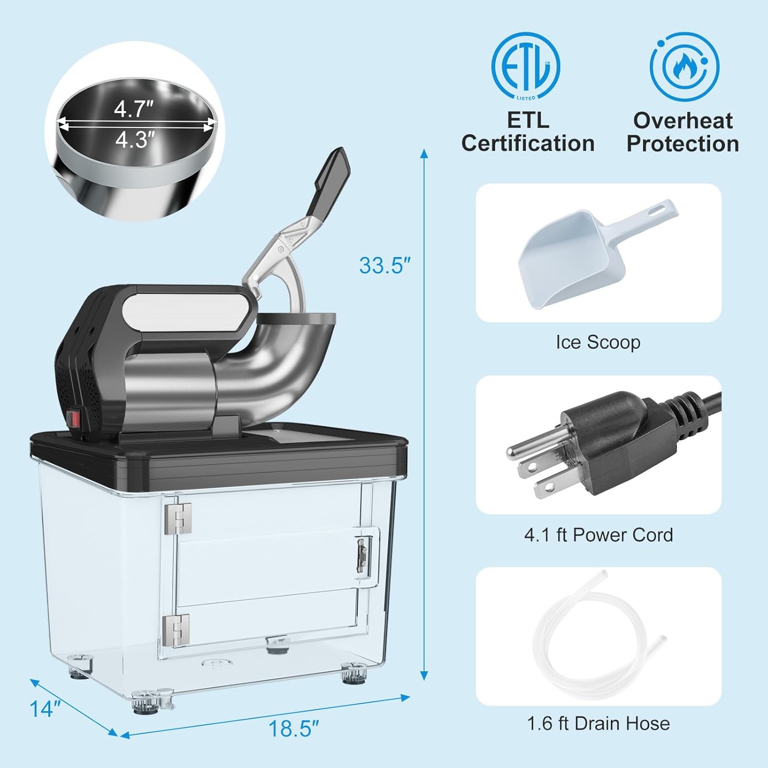 Electric Ice Crusher, 660 LBS/H Snow Cone Machine with Dual Blades, 300W ETL Approved Shaved Ice Machine for Home Parties, Restaurants and Bars (Black) - Image 2