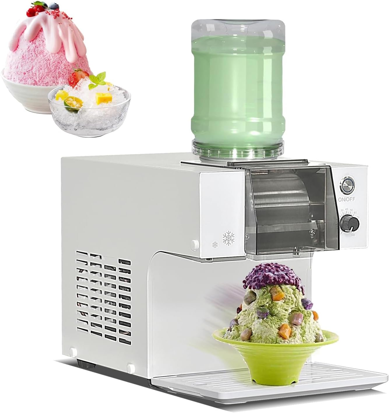 Snowflake Ice Machine, 360W Electric Shaved Ice Machine with Stainless Steel Cooling Drum, Automatic Snowflake Ices Maker with Adjustable Speed, for Bars, Restaurants, Ices Cream Shops