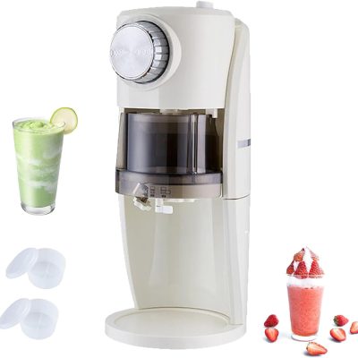 Mini Shaved Ice Machine, Snowflake Ice Crusher with 2 Reusable Plastic Ice Mould Cup, Locking Knob, Adjustable Smoothie Thickness, 45W Electric Ice Maker for DIY Smoothies