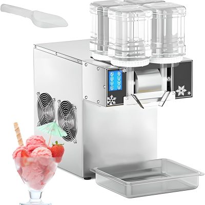 Stainless Steel Snowflake Ice Maker, Commercial Snowflake Ice Machine, Countertop Snowflake Ice Shaver, 120kg/24h Ice Making Machine with Ice Cube Trays for Party, Bars, Restaurants