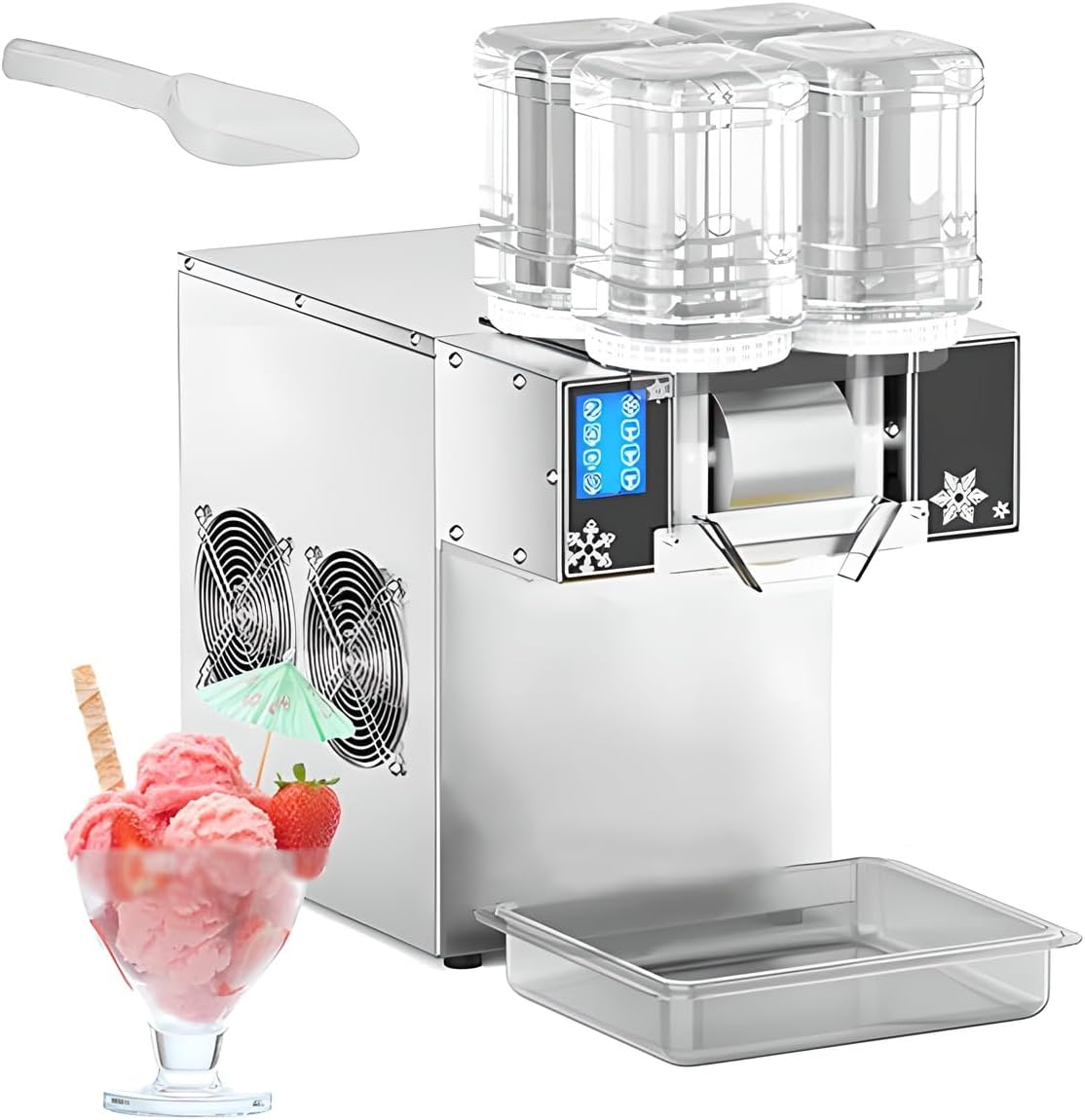Stainless Steel Snowflake Ice Maker, Commercial Snowflake Ice Machine, Countertop Snowflake Ice Shaver, 120kg/24h Ice Making Machine with Ice Cube Trays for Party, Bars, Restaurants