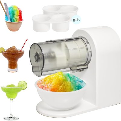 Snow Cone Shaved Ice Machine Electric Ice Shaver Machine with 2 Usable Plastic Ice Mold Cups Portable Snow Cone Maker for Home,Kids Party,Easy to DIY,White