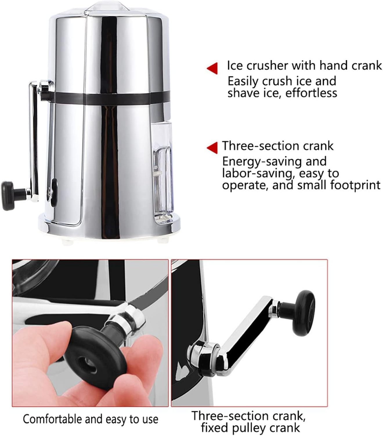 Manual Ice Crusher, Hand Crank Ice Crusher, Commercial Household Portable Shaved Ice Crusher Ice Shaver with Stainless Steel Blade for Snow Cone, Slush - Image 2