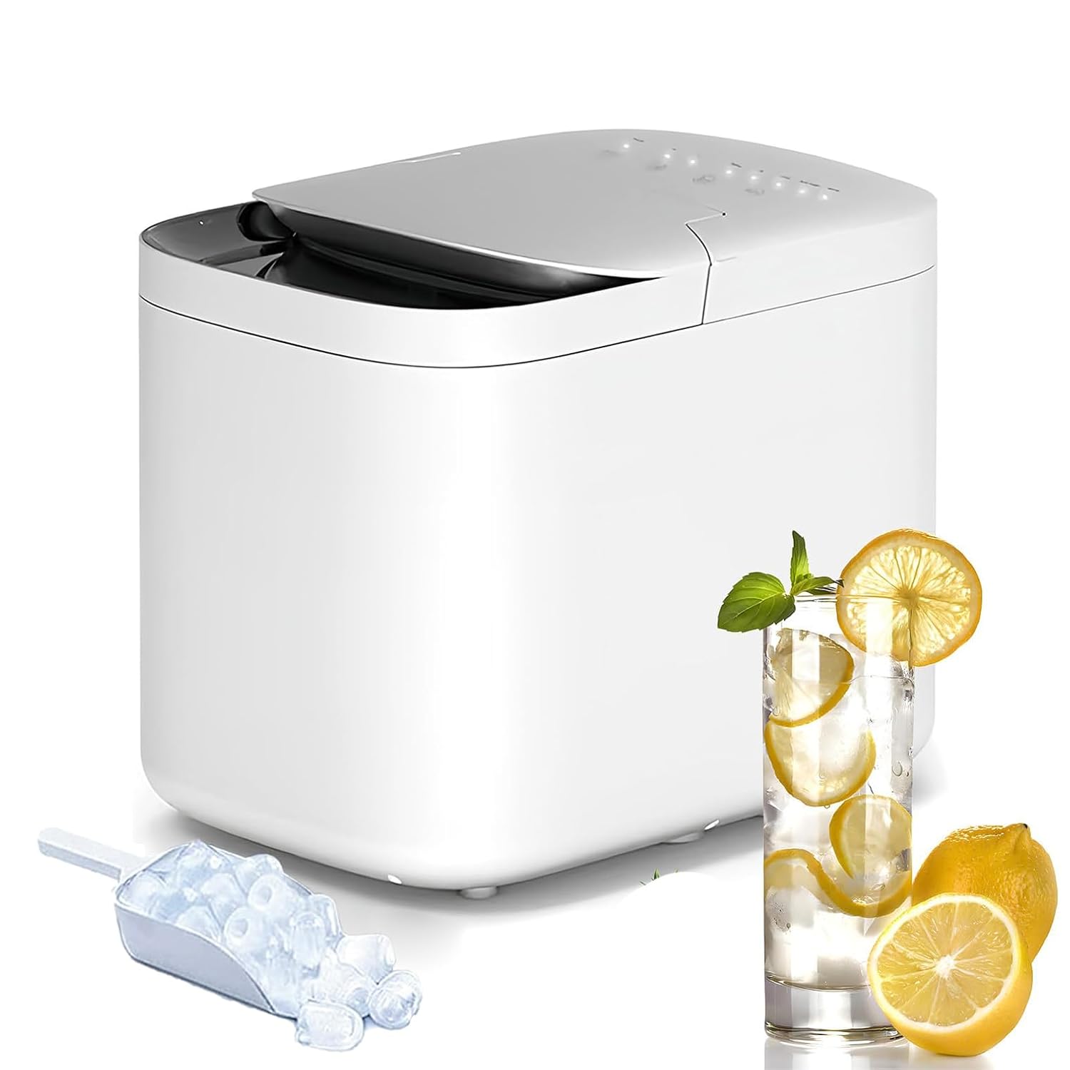 Countertop Ice Maker, Portable Ice Maker Machine, Nugget Ice Maker Countertop, Self-ing Ice Machine, Makes 9 Ice Cubes In 6 Mins, Produces 15kg/24h, Includes Scoop And Basket For Parties