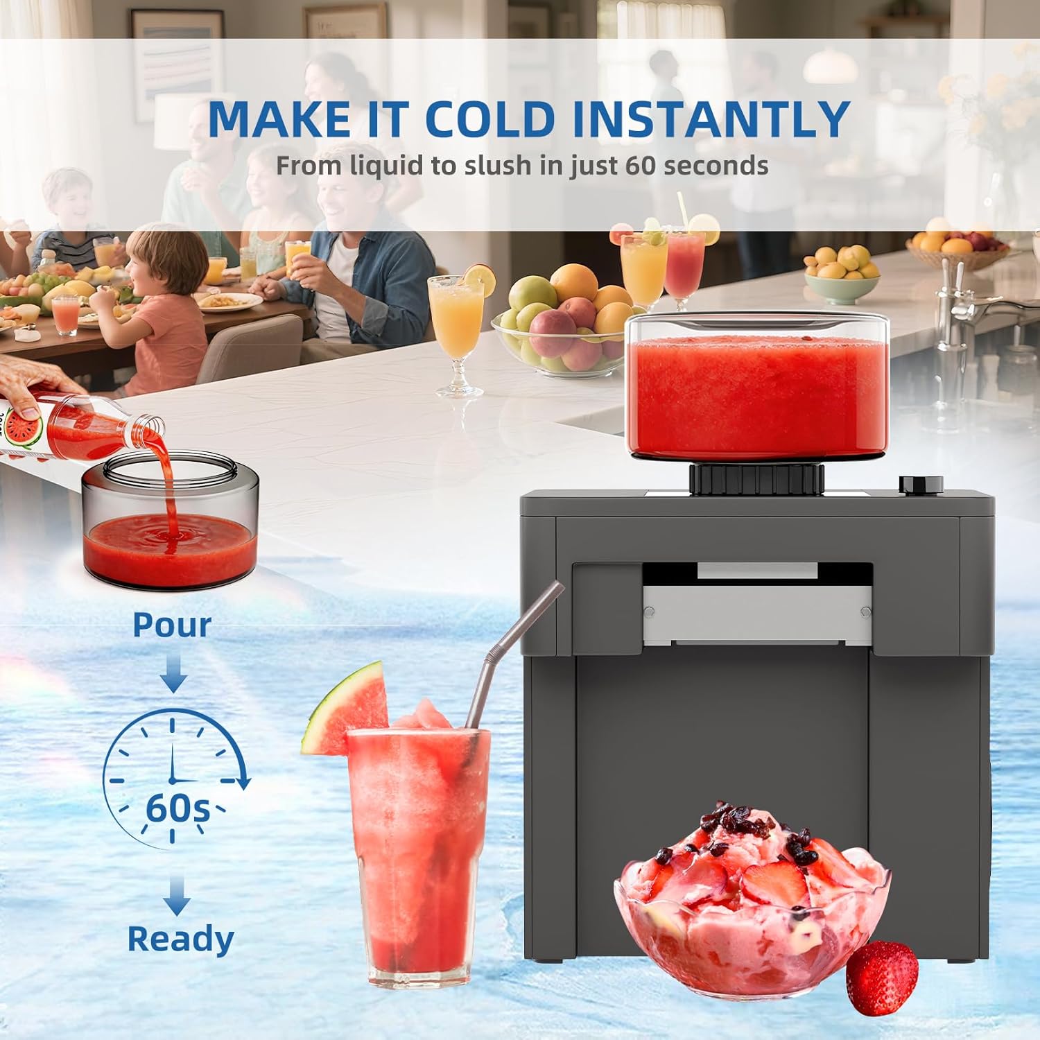 Shaved Ice Machine, 60s Fast Slushie & Snow Cone Maker for Home, No Pre-Freezing, 15 Textures, All-Drink Compatible, 50dB Quiet, One-Touch Self-Cleaning, Compact for Parties & RVs - Image 2