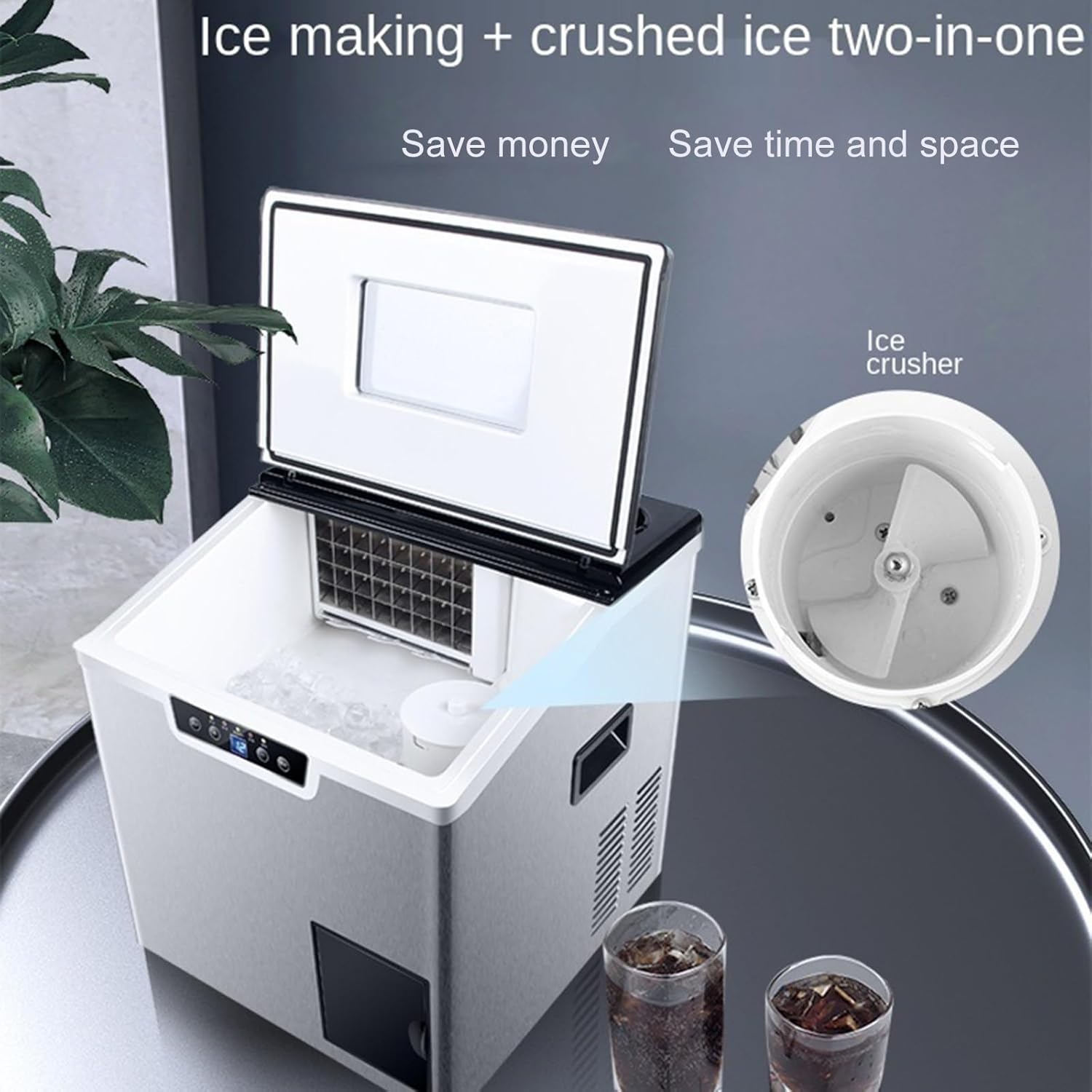 Countertop Ice Maker, 2 In 1 Ice Making and Crushing Machine with LED Touch Panel, 1.8L Commercial Self Dispensing Nugget Maker, One Click Operation, for Parties, Kitchen, Bar - Image 2