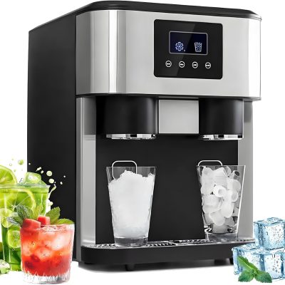 3-in-1 Ice Maker Machine Counter Top, Ice Crusher Machine,16 Ice Cubes In 9 Mins, 2 Sizes Of Ice, 15 Kg In 24 Hrs, 2 Water Inlet Methods, Ice Cube Maker & Cold Water Dispenser For Bar, Office