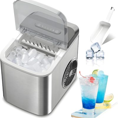 Ice Maker Machine Counter Top for Home, 112W Self-ing Ice Cube Maker with 12kg/26lb In 24h, Ice Scoop and Basket, Small Nugget Ice Maker for Kitchen/Party/Bar