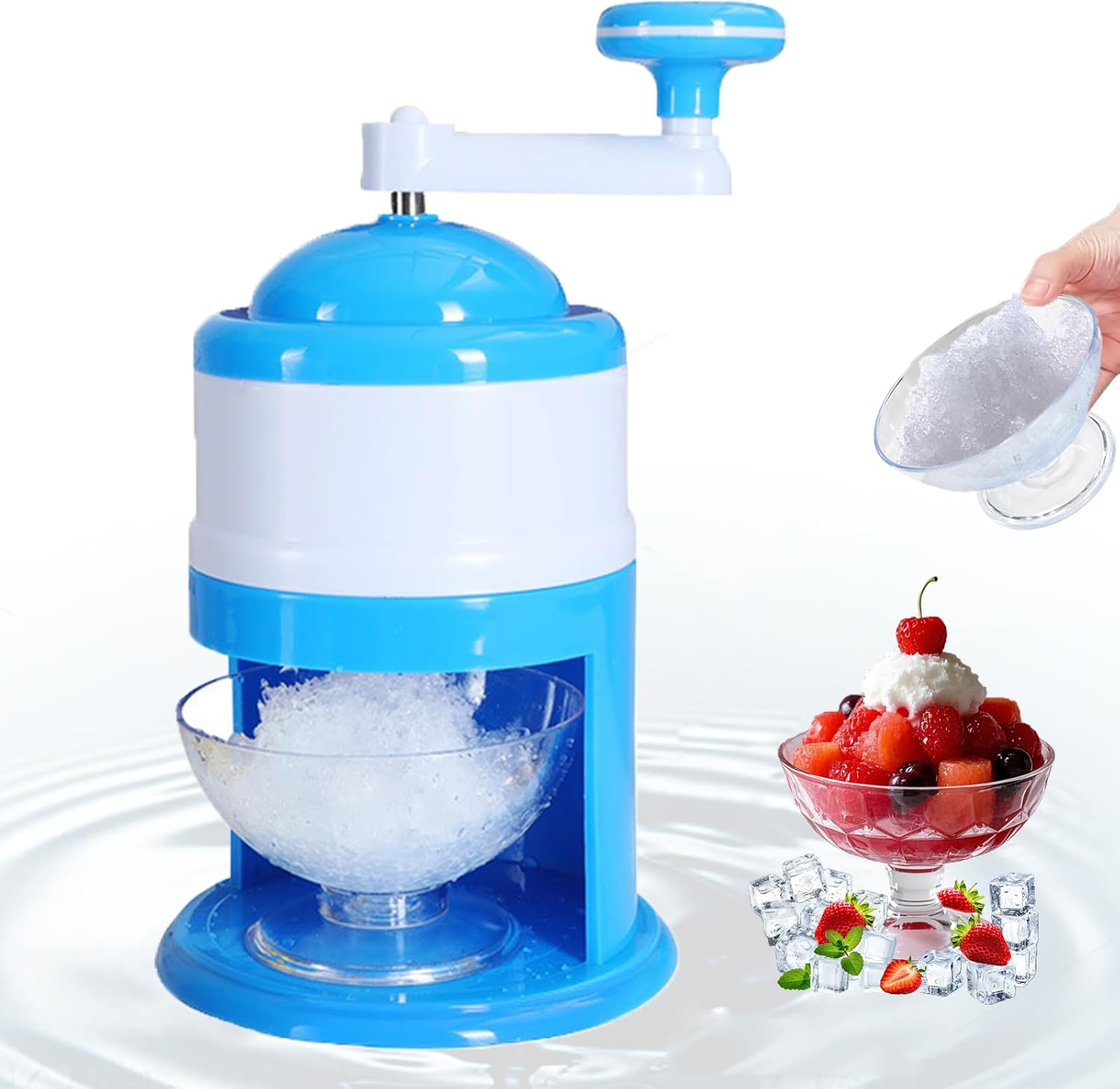 Portable Premium Slush Machine, Slushy Maker and Slush Ice Machine, Ice Crusher with Manual Crank, Ideal for Crushed Ice, Slushie and Snow Cone BPA Free (Blue)