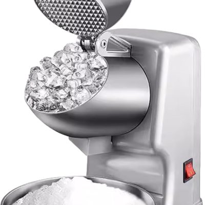 Electric Ice Crusher, Automatic Ice Shaver, Shaved Ice Machine with Stainless Steel Dual Blade for Shaved Ice and Snow Cone, Suitable for Home & Commercial Use (Silver)