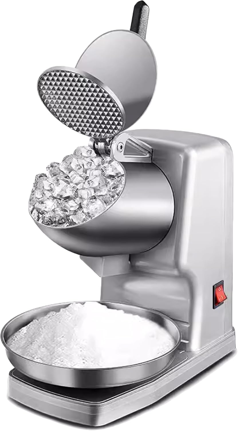Electric Ice Crusher, Automatic Ice Shaver, Shaved Ice Machine with Stainless Steel Dual Blade for Shaved Ice and Snow Cone, Suitable for Home & Commercial Use (Silver)