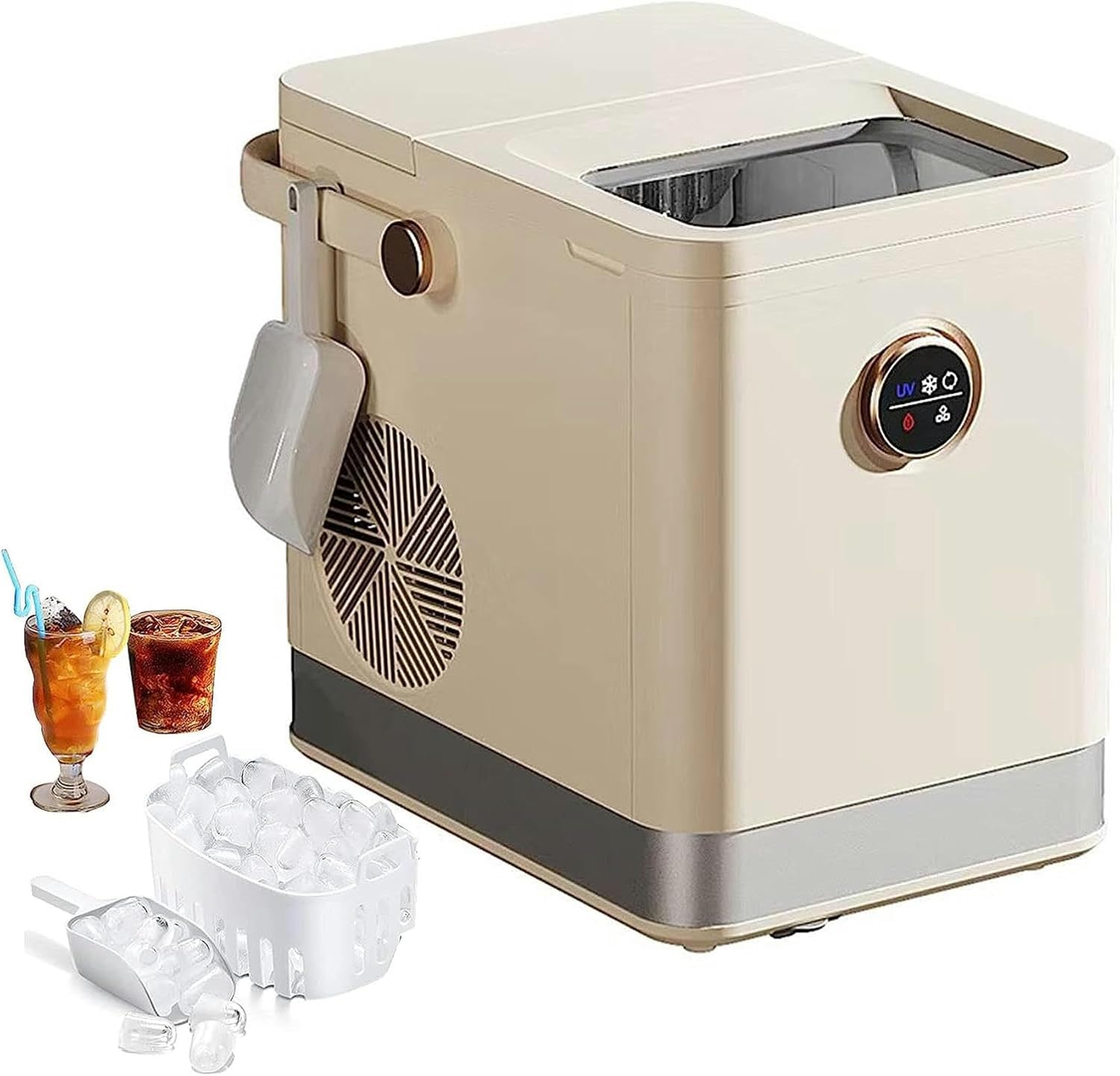 Ice Cube Makers, Ice Makers Countertop, 33Lbs/24 Hours of Ice, Portable Compact Ice Maker Machine, 9 Cubes Ready in 6 Mins, 2 Size Ice Cubes, Self-ing Ice Machine with Ice Scoop, Basket