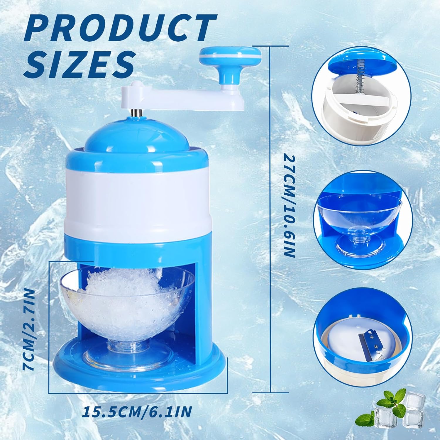 Portable Premium Slush Machine, Slushy Maker and Slush Ice Machine, Ice Crusher with Manual Crank, Ideal for Crushed Ice, Slushie and Snow Cone BPA Free (Blue) - Image 2