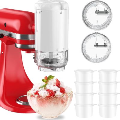 Shaved Ice Attachment for  Stand Mixers with 8 Ice Molds, Ice Shaver Attachment, Snow Cone Attachment/Maker with Coarse and Fine Blades