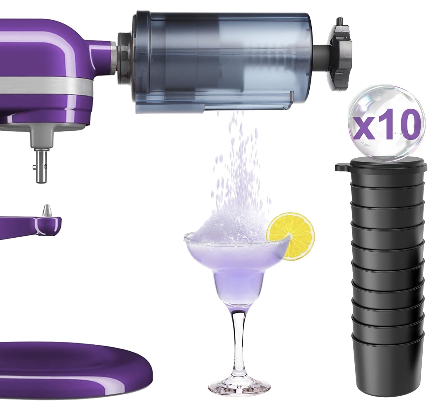 Shaved Ice Attachment for Stand Mixer,Upgraded Snow Cone Machine Accessory with 10Reusable Ice Molds,Professional Shaved Ice Maker Accessories for Fluffy Snow-like Texture,Fits All