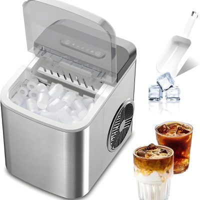 Ice Maker Machine Counter Top for Home, Self-ing Ice Machine with Ice Scoop and Basket, 112W, 12kg in 24h, Portable Ice Maker Countertop for Home, for Home/Kitchen/Office