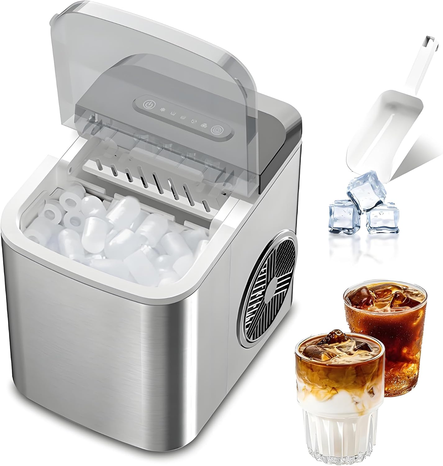 Ice Maker Machine Counter Top for Home, Self-ing Ice Machine with Ice Scoop and Basket, 112W, 12kg in 24h, Portable Ice Maker Countertop for Home, for Home/Kitchen/Office