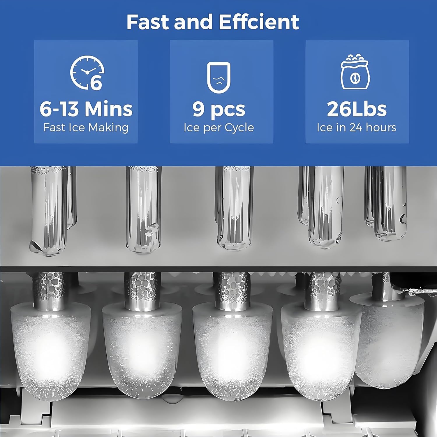 Ice Maker Machine Counter Top for Home, 1.3l Portable Self-ing Ice Cube Maker with 12kg/26lb In 24h, 2 Bullet Ice Sizes, Ice Ready In 6 Mins, Nugget Ice Maker for Kitchen - Image 2
